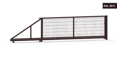 Posuvná brána s 2D výplňou, pozinkovaná, výška 180 cm, hnedá
